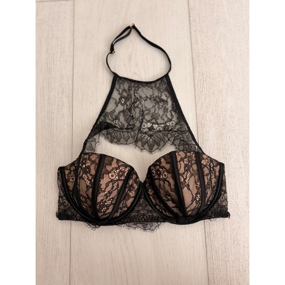 NWT Victoria's Secret Very Sexy Unlined Balconet Bra Sz 34D Black Floral Lace